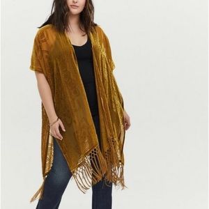 Torrid Mustard Burnout Velvet Kimono 1/2